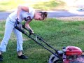 megan mowing!!!