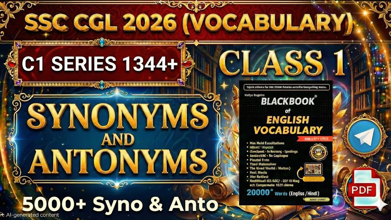 SSC CGL 2026 English  Class 1 | C1 series Synonyms and Antonyms 1344 Series Black Book of Vocabulary