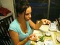 Christina eating chicken balut aka hột gà lộn