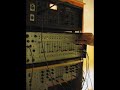 george built this klee and the modular below. here it is running in a hotel room in bellingham on the way to the pacific north west synth show at renton.  the sliders on the klee have a range set by a dial and teh ranges of teh slider are musical intervals: 3rd, 7th, octave, two octaves,etc.  new notes are calulated out of the ones you set with sliders based on teh position of teh silver switches for setting teh bits.  this is one deep and unusual sequencer.  george favours the thomas henry oscillator design and wasn't happy with the results of an emf one he built, so the second voice in use here is my oberheim sem.