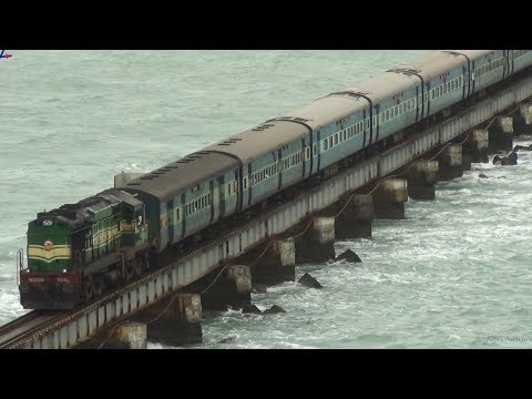 Breathtaking sight of train journey across Pamban bridge