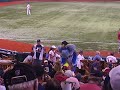 Ray's mascot (Raymond) taunting Red Sox fans