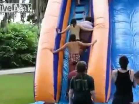 Fat Woman Falls Down And Wipes Out Children