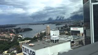 A massive set of storm shelf clouds rolling into Sydney city