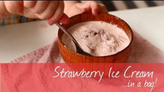 Strawberry ice cream in a bag