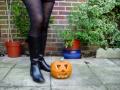Goddess Tramples stomps and crushes pumpkin under her boots