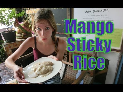 Eating Mango Sticky Rice Thai Dessert in Chiang Mai Eating Mango Sticky Rice Thai Dessert in Chiang Mai