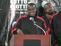 Joshua Clottey speaks in a press conference after his fight against Miguel Cotto.