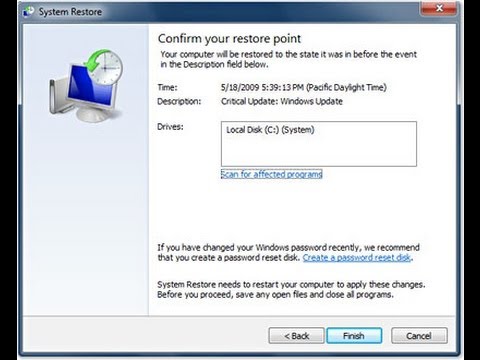 how to perform system restore windows 7
