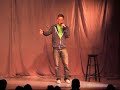 comedian kyle smith performs in isla vista. some people say it's not polite to discuss politics and religion, but fuck them, they're not holding a microphone.