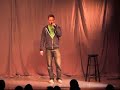 comedian kyle smith performs in isla vista. some people say it's not polite to discuss politics and religion, but fuck them, they're not holding a microphone.