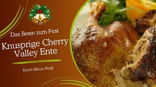 Knusprige Cherry Valley Ente mit Orangen-Apfel-Zwiebelfüllung