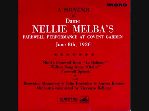 Melba - The great Dame Nellie Melba,aged 65, Australian operatic soprano,star of the late 19th and early 20th. centuries sings Farewell to Covent Garden,