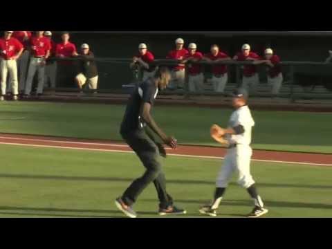 MBB: Mamadou Ndiaye (UCI) Throws Out the First Pitch at Anteater Ballpark