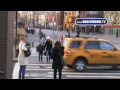 trudging through the chilly, grey streets of new york, sarah jessica parker walks the kid.