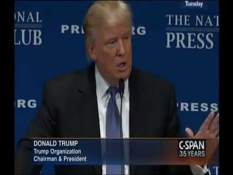 Donald Trump - Full video here http://www.c-span.org/video/?319570-1/donald-trump-national-press-club-speech May 27, 2014 Donald Trump gave the keynote address at the Natio...
