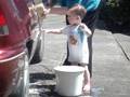 Laiken washing the car