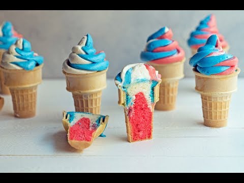 RED, WHITE AND BLUE CUPCAKE CONES!