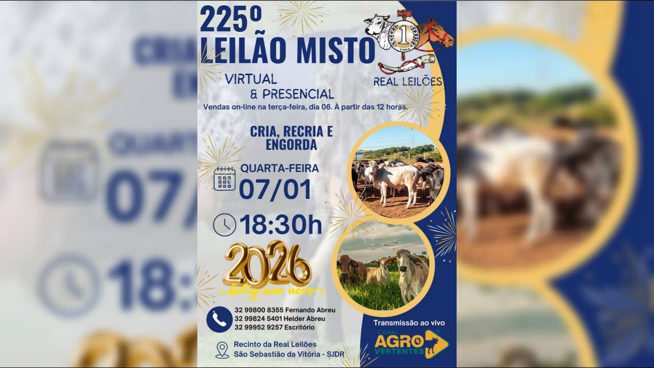 225º LEILÃO MISTO PRESENCIAL E VIRTUAL REAL LEILÕES - 07/01/2026