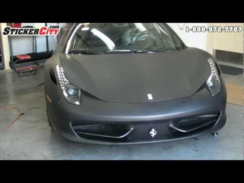 Matte Black Ferrari 458 Italia Car Wrap StickerCity.com