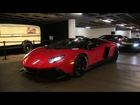 Four Lamborghini Aventadors crusing in LA! 50th Anniversario Roadster and Batventador Aventador!