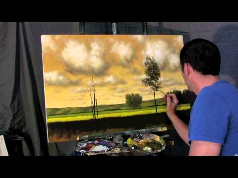A Gold Balance - Time Lapse Speed landscape cloud painting by Tim Gagnon, trees and fields...