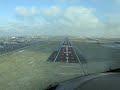 Landing seen from cockpit Boeing B747 on runway 06 Amsterdam Schiphol airport in very nice weather.