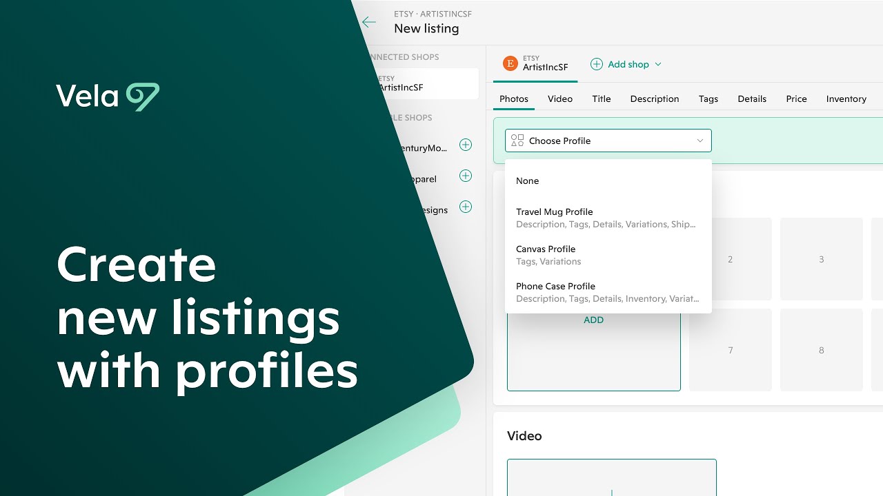 Create new listings with profiles