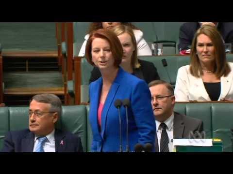 sexist - Julia Gillard comes out guns blazing against Tony Abbott in Parliament on October 9th 2012. Best performance I've seen from her for a long time.