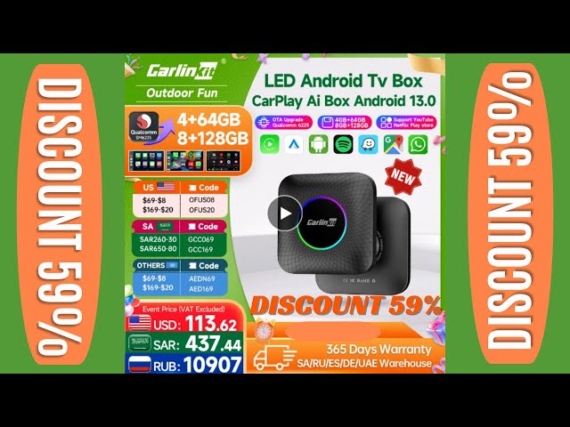 Carlinkit Ai Box Android 13 Led Wireless Android Auto & CarPlay in General Electronics in Hope / Kent