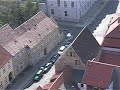 paper airplane flight from church tower