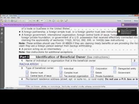 how to fill w-8ben form india