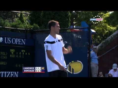 underhand - Janowicz tried an underhand serve in his US Open R1 match vs Maximo Gonzalez, but the serve was disallowed and he proceeded to argue with the umpire.
