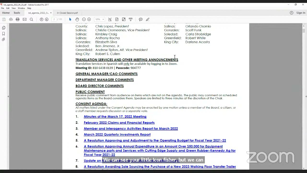 SVR Board of Directors Special Meeting 04.28.22