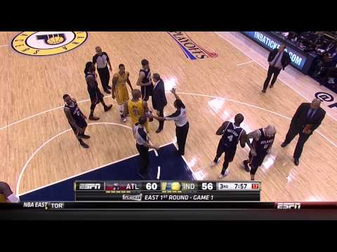 David West and Pero Antic face-to-face confrontation: Hawks at Pacers, Game 1