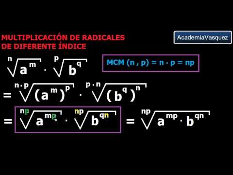 raíces con diferentes índices - Explicación de la multiplicación de radicales con diferente índice y ejemplos prácticos. Hecho por AcademiaVasquez. Página web: http://www.academiavasquez.co...