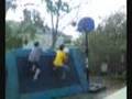 Oli falls off trampoline