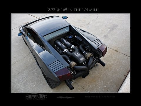 Heffnertwinturbo - Video footage of the world's first Lamborghini Gallardo to break the eight second barrier in the 1/4 mile. This car was built by the team at Heffner Performa...
