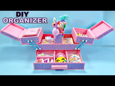 DIY SIDE-OPENING DESK ORGANIZER - BEST OUT OF WASTE SHOE BOX - YouTube