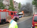 Bus on fire in Amsterdam.