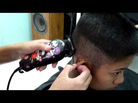 barberette - Model gets close buzz cut from beautiful barberette.