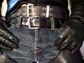 Showing off my Capital E Levis with leather chaps & jacket