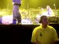 Steve Harris playing football on stage