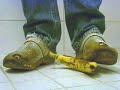 Clogs crushing a banana Clogs crushing a banana