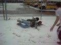 a couple of my dumbass friends play in the snow while at school