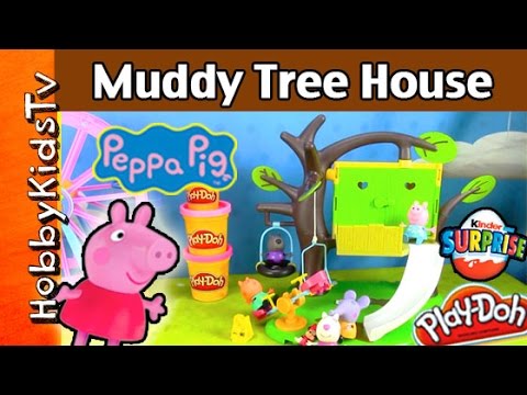 Peppa Pig NEW Muddy Tree House Toy Playset! KINDER Egg Surprises, DIsney Princess by HobbyKidsTV