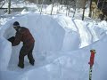 Building a real Igloo in our spare time Interior Dimensions 9.5' in Diameter 9' Tall Approximately 224 cubic feet interior space Approximately 280 square feet of floor space Approximately 80 cubic feet of snow used Time to Build 3 days 32 Man Hours Tools Used 4 Snowsaws 4 Shovels 1 Six Foot Ladder Builders Reid Pletcher Taylor Sundali Conor Davis Scott Krankkala Lucas Pletcher Time Lapse created with Gawker for Mac gawker.sourceforge.net Music Murderers John Frusciante