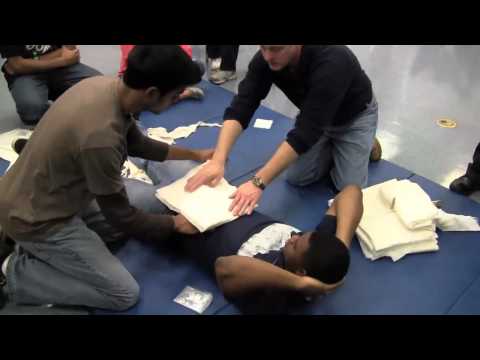 evisceration - How to stabilize an abdominal evisceration for emergency transport. Video taken from skills class for the EMT Practical.