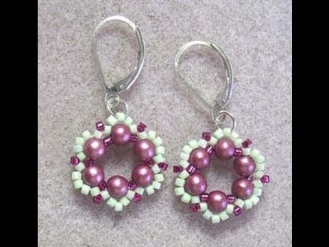 tsummerlee - Sweet little bead woven earrings, using 4mm round Czechs, and two colors of Delicas. Easy to intermediate bead weaving project. 6lb Fireline, leaverback earr...