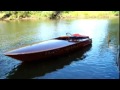 Renegade methanol powered classic wooden racing skiff running Renegade methanol powered classic wooden racing skiff running